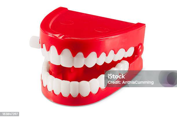 Plastic Windup Chattering Joke Teeth On White Background Stock Photo - Download Image Now