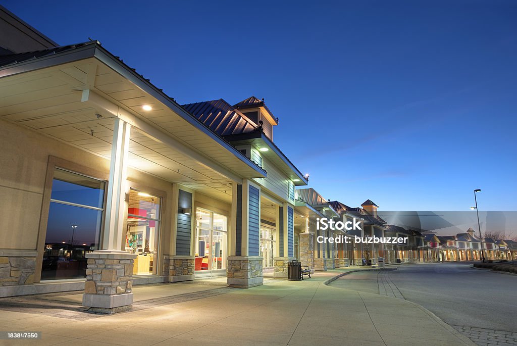 Modern Store Building Exteriors at Sunset  Shopping Mall Stock Photo