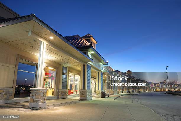 Modern Store Building Exteriors At Sunset Stock Photo - Download Image Now - Shopping Mall, Outdoors, Building Exterior
