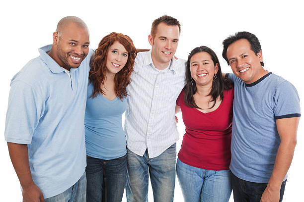 istock Smiling Group of Friends Looking Forward, Isolated on White 183848033