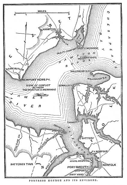 포트 먼로 및 환경을 - long island 19th century style usa north america stock illustrations