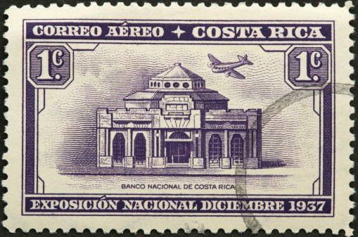 National Bank of Costa Rica on an old postage stamp