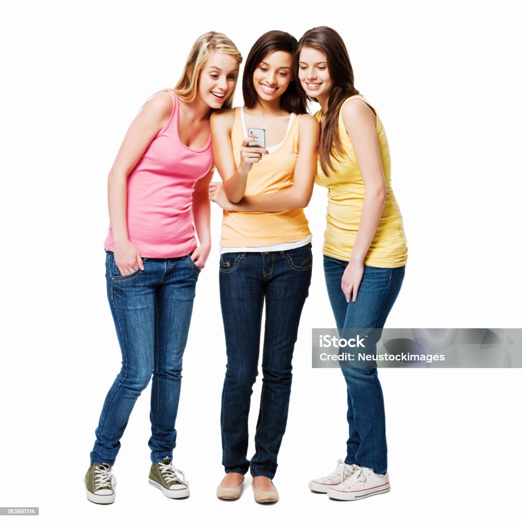 Teenage Girls enviando mensajes de texto aislado - Foto de stock de Adolescente libre de derechos