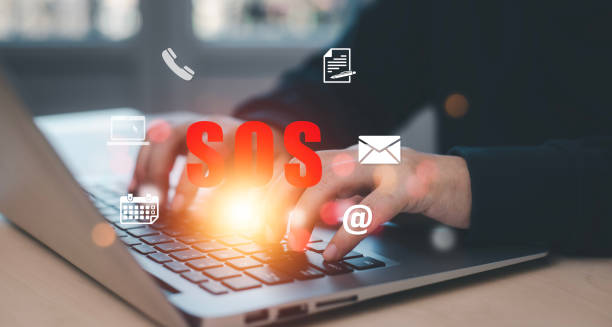 istock SOS with Emergency app concept, Business people using a laptop and touch bar Emergency app at home, call phone, Chat message icon, Emergency application from smartphone for elderly, call for help 1838511965