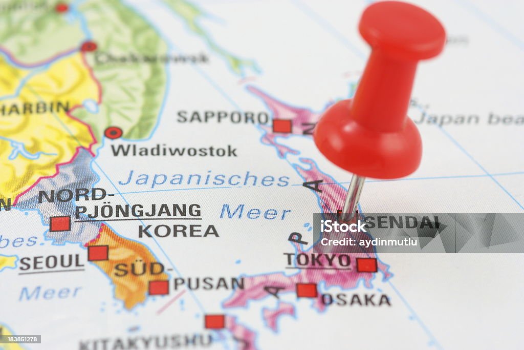 Punaise carte de Japon - Photo de Accident et désastre libre de droits