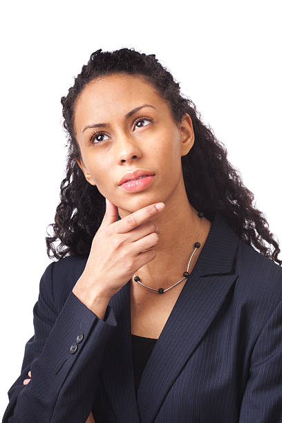 istock Businesswoman Pondering, thinking, contemplating on White Background 183851405