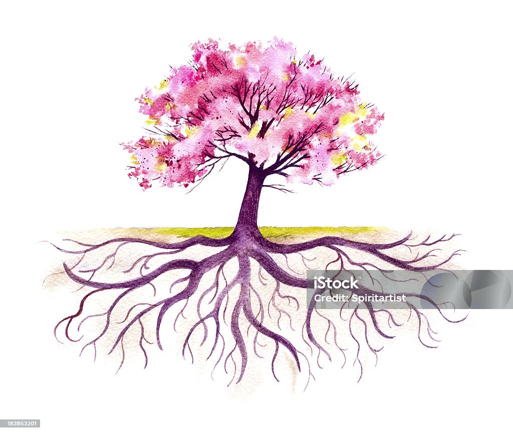 Arbre fleur avec une forte système radiculaire - Illustration de Arbre libre de droits