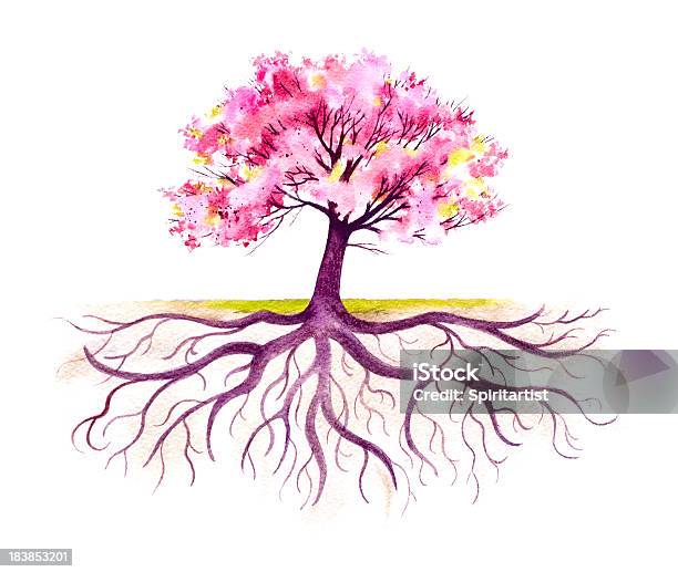 Arbre Fleur Avec Une Forte Système Radiculaire Vecteurs libres de droits et plus d'images vectorielles de Arbre - Arbre, Arbre généalogique, Origines