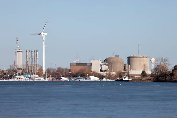 Nuclear Power Plant "A nuclear power station located in Pickering, near Toronto,Ontario, Canada." sustainable energy toronto stock pictures, royalty-free photos & images