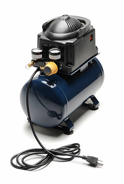 Air compressor "Blue and black portable air compressor with power cord,  isolated on white. Other picture..." gas compressor stock pictures, royalty-free photos & images