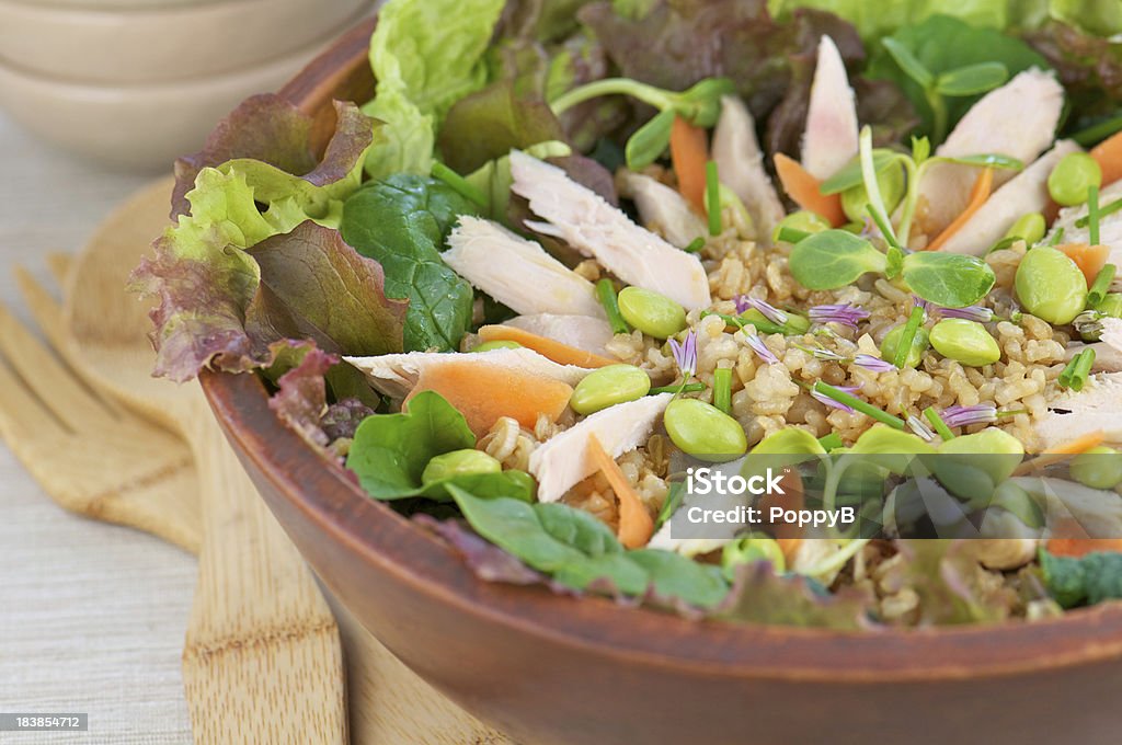 Salade de poulet et de riz et Edamame en bois Bowl - Photo de Aliments et boissons libre de droits