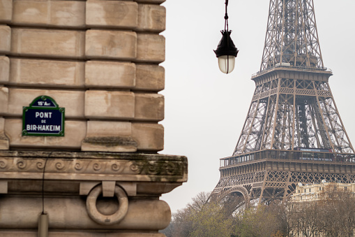 Landscape of the Seine, its fly boats and the Eiffel Tower in Paris