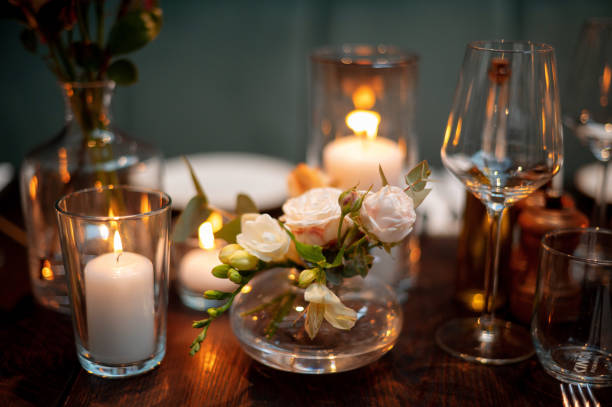 istock Wedding table setting with candles and flowers. Wedding decor. 1838550120