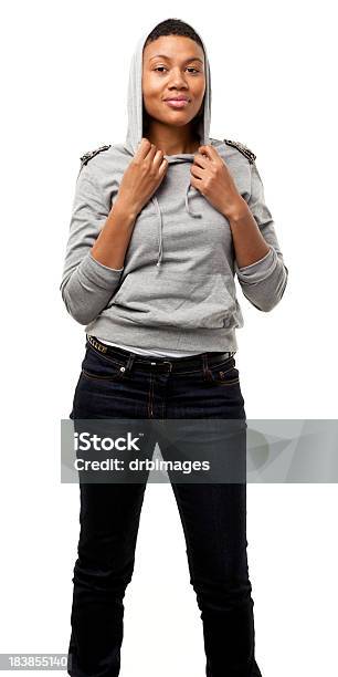 Female Portrait Stock Photo - Download Image Now - Hooded Shirt, White Background, African Ethnicity