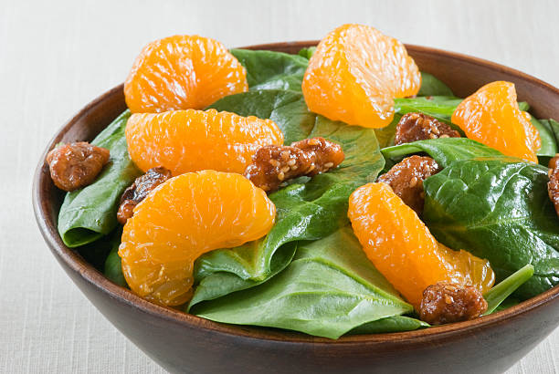 Spinach Salad in a Wooden Bowl