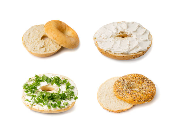istock Bagel, Round Bread Bun, Wheat Bakery with Grains And Seeds for Breakfast, Plain Circle Bagel Bread 1838557545