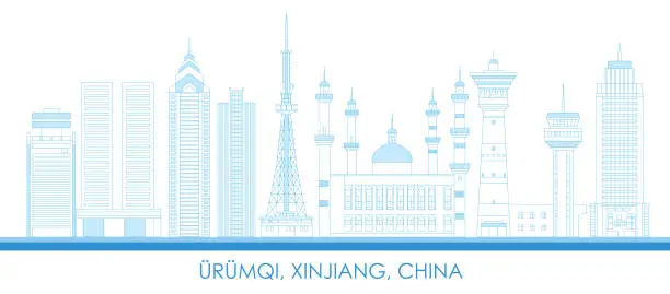 Vector illustration of Outline Skyline panorama of city of Urumqi, Xinjiang, China