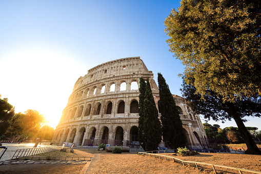 a different outside view of the coliseum building with an aged effect