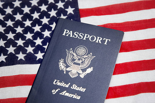 istock USA passport  on stars and stripes 183857211