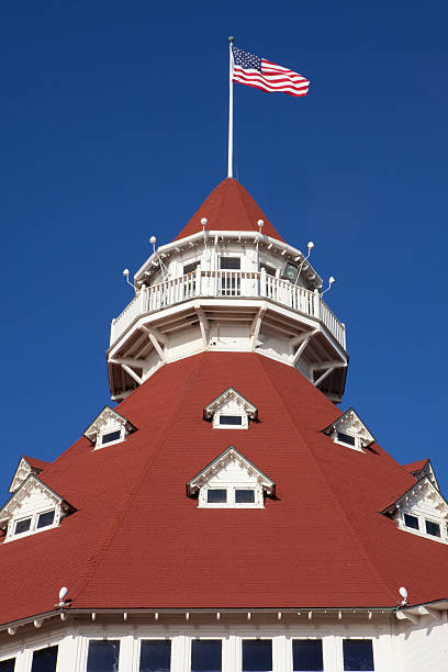 istock Victorian Architecture Turret and American Flag 183857699