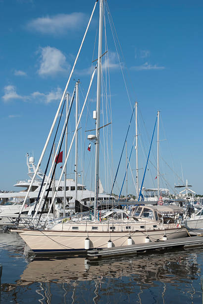 istock Sailboats Docked in Sunny Marina, High Masts 183857875