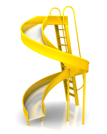 Yellow spiral slide isolated on a white background.Could be useful in a playground composition.This is a detailed 3d rendering.