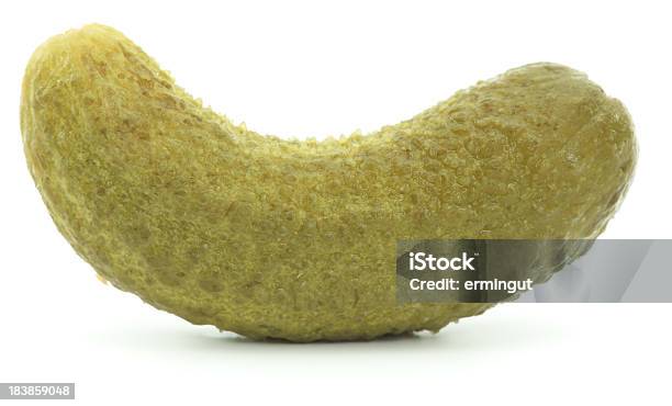 One Curved Pickle Isolated On White Stock Photo - Download Image Now - Bent, Close-up, Condiment