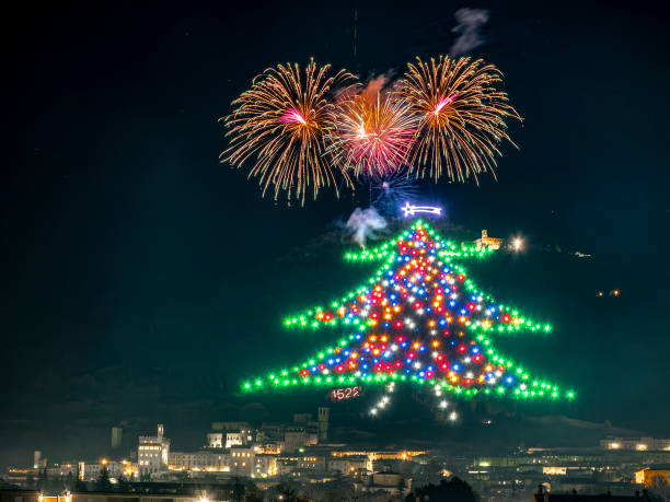 istock Fireworks on the largest Christmas tree in the world 1838590893