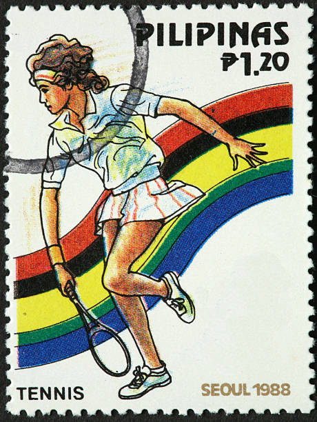 istock old fashioned woman tennis player on a Philippines postage stamp 183860149
