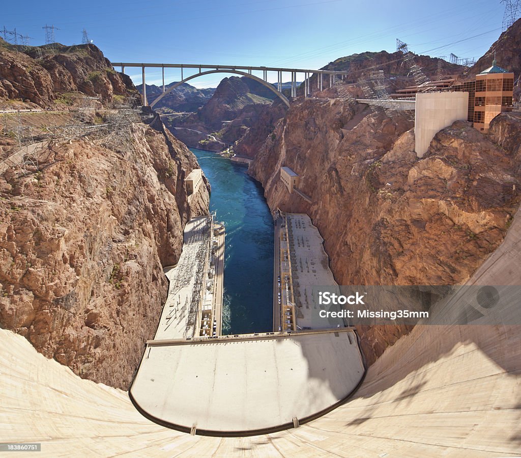 Hoover-Staudamm & Colorado River Panorama - Lizenzfrei Ansicht aus erhöhter Perspektive Stock-Foto