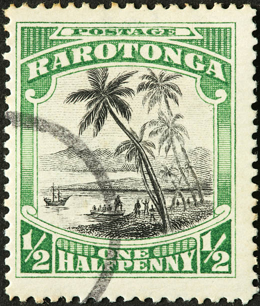istock early European explorers on Rarotonga postage stamp 183860843