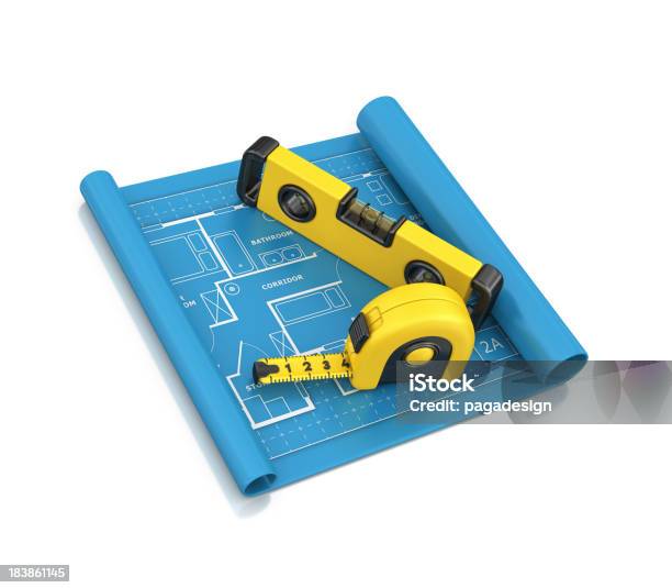 Blueprint Stock Photo - Download Image Now - Tape Measure, Three Dimensional, Architecture