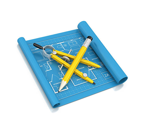istock blueprint with pencil and drawing compass 183861146