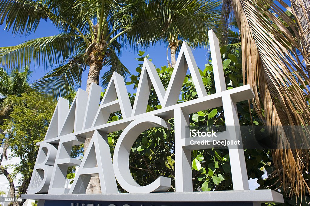 Miami Beach Sign in Florida USA "Miami Beach sign on the road into Miami Beach, Florida." Miami Beach Stock Photo