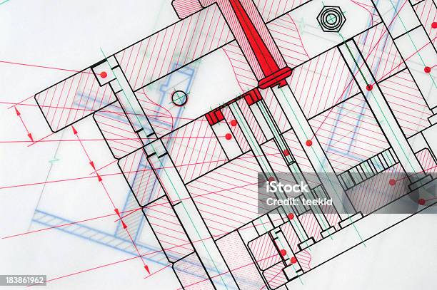 Mecânico Cópia Heliográfica Contorno Design Papelada Documento - Fotografias de stock e mais imagens de Abstrato