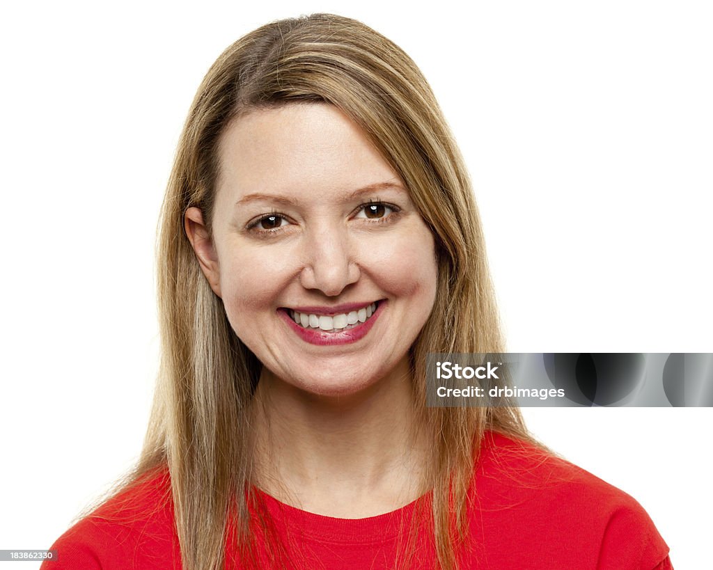 Happy Smiling Woman Headshot Portrait Portrait of a woman on a white background. Females Stock Photo