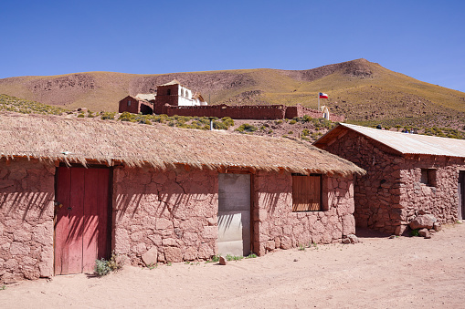 chapel in El Tatio Machuca in Atacama desert altiplano, Chile, South America