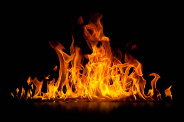 Red hot flames of fire isolated on black