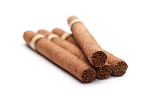 Cigars on white background Four Cuban cigars are on a white background. Three cigar together fourth lies on them. The back of the picture a little blurred, focus on the front. cigar photos stock pictures, royalty-free photos & images