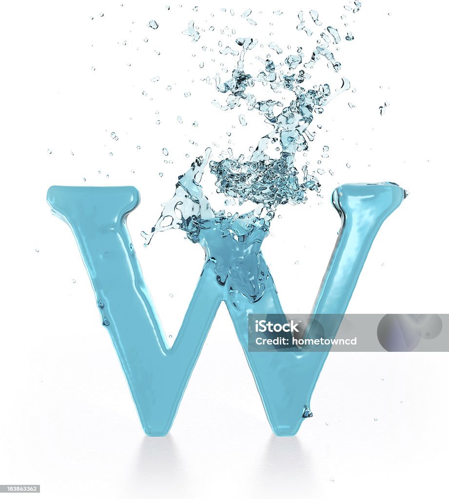 Liquid Sphash W 3D rendering of aqua letter W made of splashing liquid isolated on white background. Alphabet Stock Photo