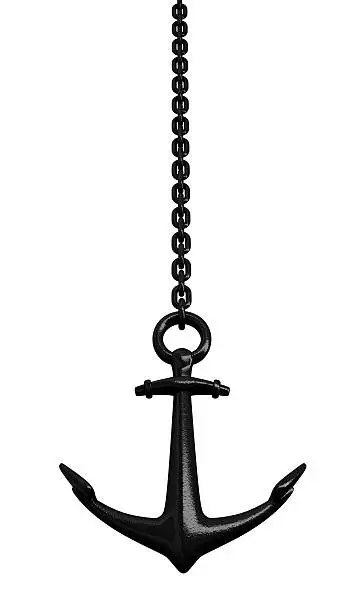 Digitally generated image of the anchor with chain. Isolated on white.