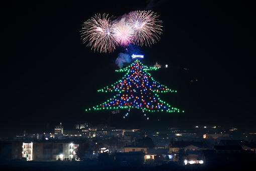 Gubbio, Umbria, Italy: Largest Christmas tree in the world on Mount Ingino above Gubbio