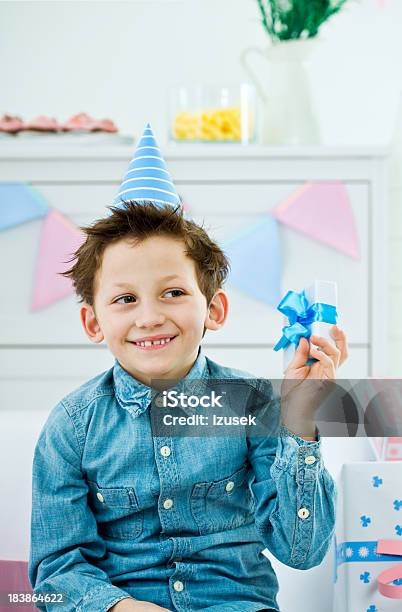 Cute Boy With Birthday Present Stock Photo - Download Image Now - 6-7 Years, 8-9 Years, Birthday