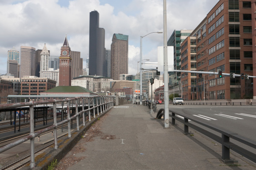 Street level view of downtown Seattle taken on the north side of downtownMore Seattle: