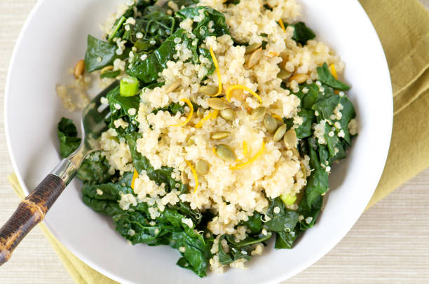 istock White Bowl of Quinoa and Kale from Above 183865258