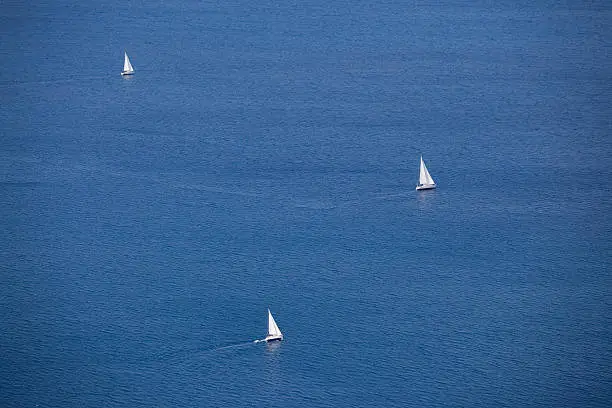 Three sailing ships on the sea
