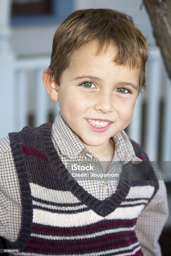 Przystojny 6-letni chłopiec na zewnątrz uśmiech - Zbiór zdjęć royalty-free (6-7 lat)