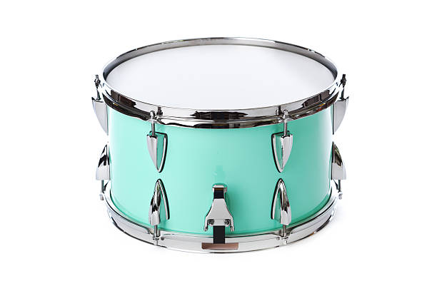 Green, Chrome Snare Drum, Percussion Musical Instrument, Isolated on White A green, chrome detailed snare drum, a percussion musical instrument, isolated on white background. snare drum photos stock pictures, royalty-free photos & images