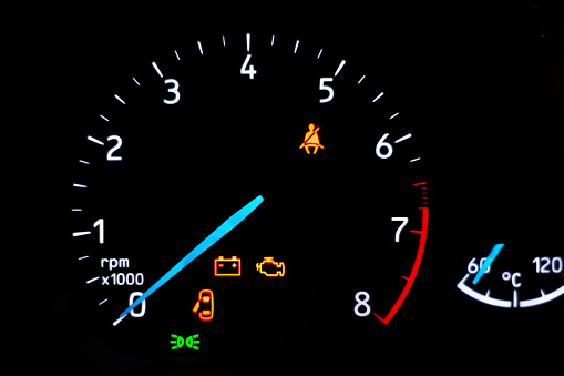 Speedometer of a car on black background, Concept of automobile speed