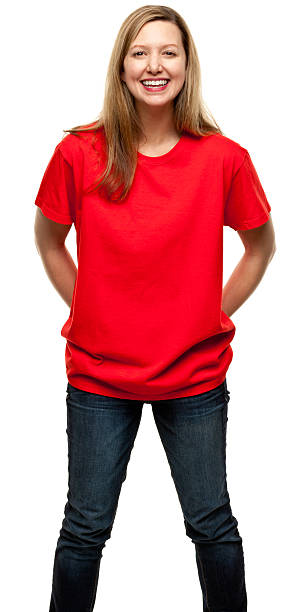 retrato feminino - red t shirt imagens e fotografias de stock